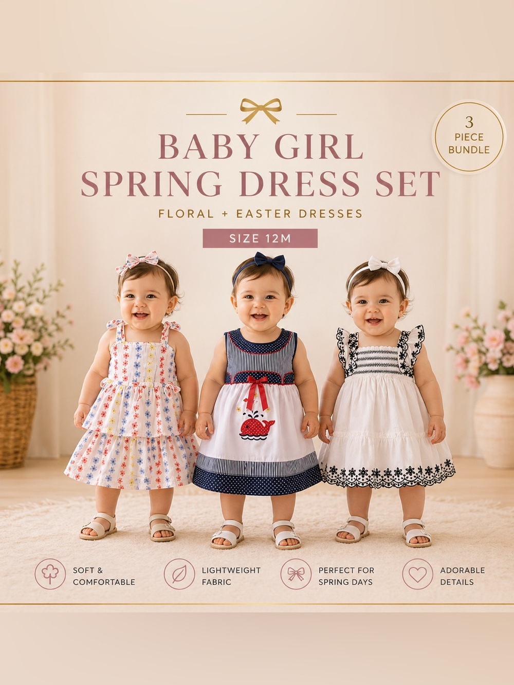Baby Girl Spring Dress Set 12M | Floral + Easter Dresses | Boutique Bundle